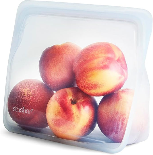 Stasher Silicone Reusable Food Storage Bag, Stand-Up Mid Silicone Bag, Meal Prep, Reusable Freezer Bag, Microwave, Dishwasher, Oven Safe, Sous Vide, Eco Friendly, Food Storage Bag, 56 oz, Clear | Reusable Food Bag