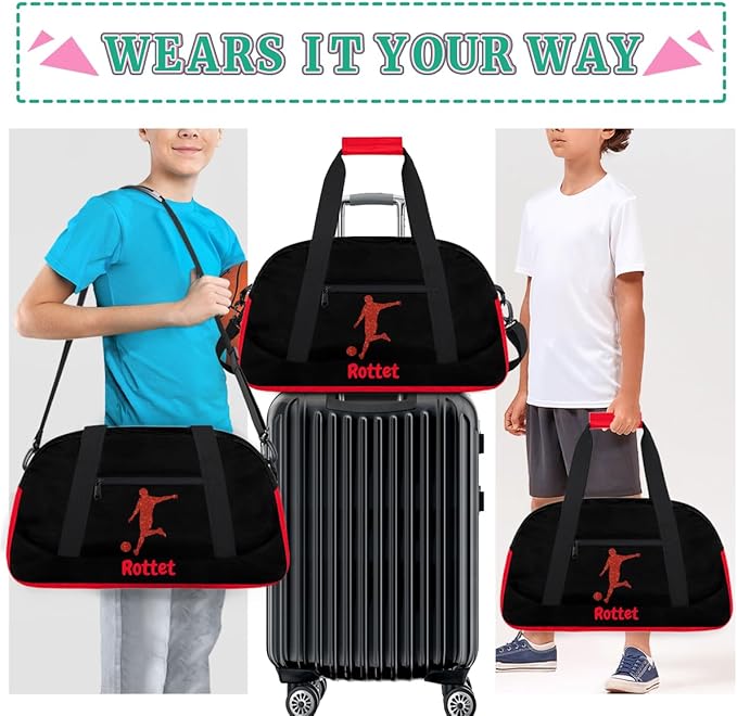 Personalized Name Sports Bag for Kids Boys, Custom Gym Duffel Fitness Travel Weekender Tote Carry-On Training Perform Bag,Sports Soccer