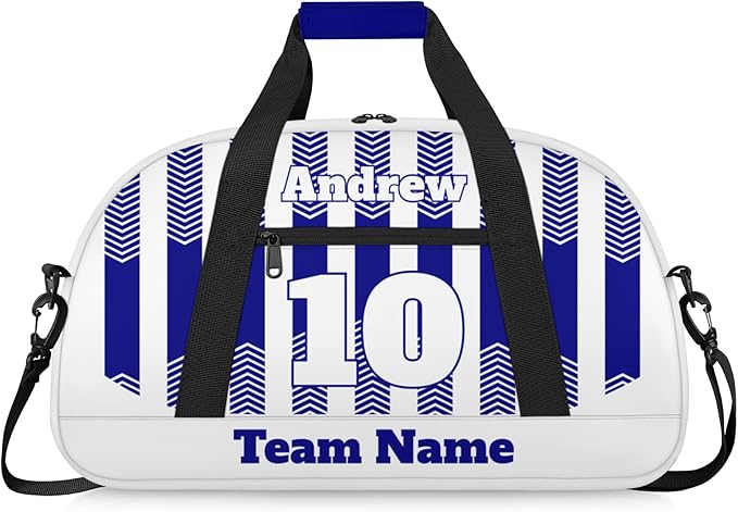 Basketball Soccer Gifts for Boys Girls - Custom Sports Duffle Bag, Personalized Name & Team Bag, Water-Resistant Gym Bag for Basketball, Soccer, Volleyball | Y-Navy White