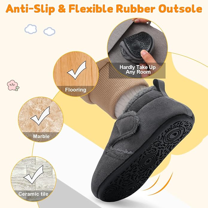 JOINFREE Toddler Slippers Boys Girls Adjustable House Shoes Barefoot Sock Shoes with Rubber Sole Baby Comfort Warm Indoor Outdoor Walking Shoe