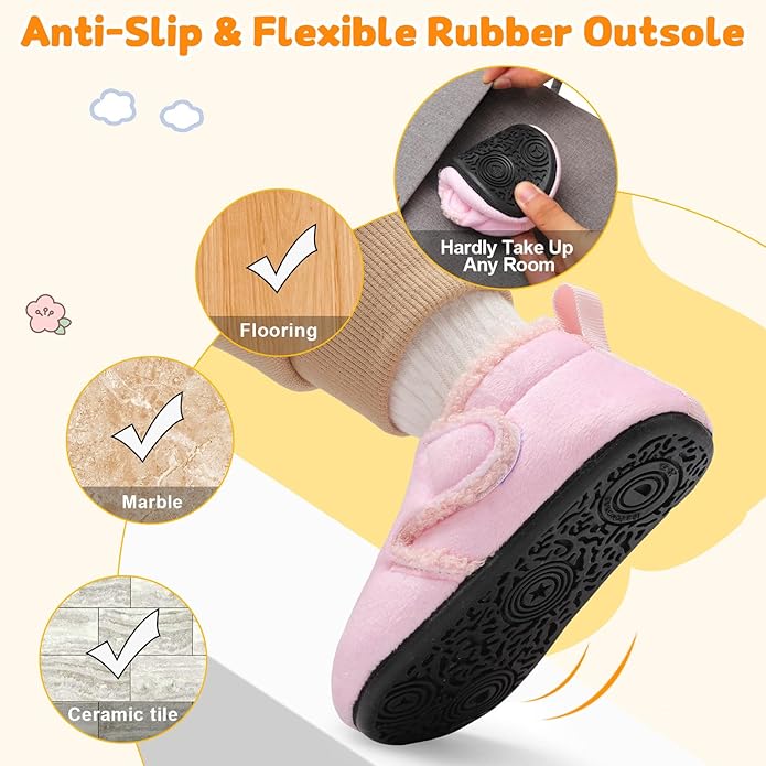 JOINFREE Toddler Slippers Boys Girls Adjustable House Shoes Barefoot Sock Shoes with Rubber Sole Baby Comfort Warm Indoor Outdoor Walking Shoe