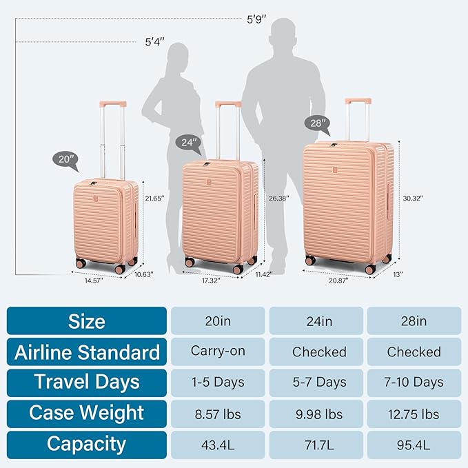 Hard Shell Suitcases 24 Inch Check in Luggage with Spinner Wheels Cup Holder, Lightweight Top Opening Expandable Luggage Hard Case Rolling Medium Checked Suitcase with Lock, Pink