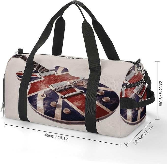 Oxford Cloth Guitar British Flag Gym Bag,Duffle Bag with Shoes Compartment And Adjustable Shoulder Straps，Weekender Bags for Men Women.