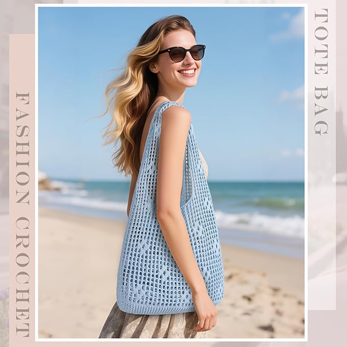 Sightor Crochet Tote Bag, Mesh Beach Bag Knit Summer Hobo Bag Vacation Boho Tote Bag for Women