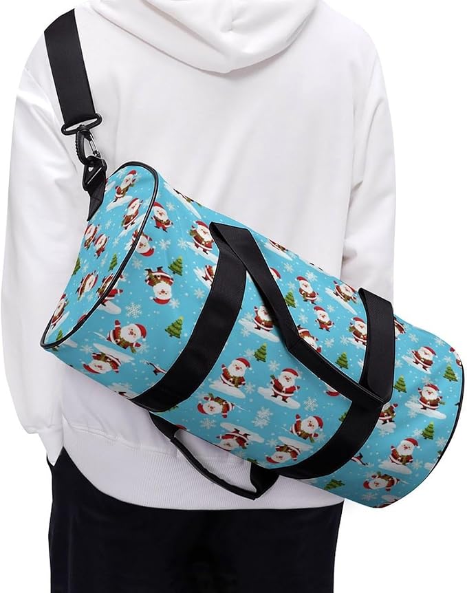 Gym Sports Travel Workout Bag Christmas Santa Claus Blue Dance Gymnastics Bag Lightweight Carry On Bags Foldable Overnight Bags
