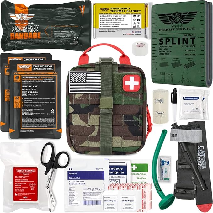 EVERLIT Advanced Trauma Kit, CAT GEN-7 Tourniquet, TCCC Compliant, Mil-Spec Nylon Laser Cut Pouch with 36" Splint, Military Combat Tactical IFAK for Emergency Bleeding Control