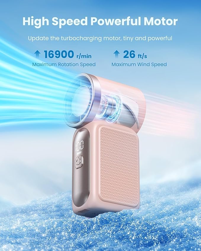 Gaiatop Portable Handheld Mini Fan, 6 Speeds 16900 RPM High Velocity Personal Fan with LED Display, USB Rechargeable, Mini Fan with Lanyard for Makeup, Travel, Outdoor Fan for Women Girl Gift, Pink