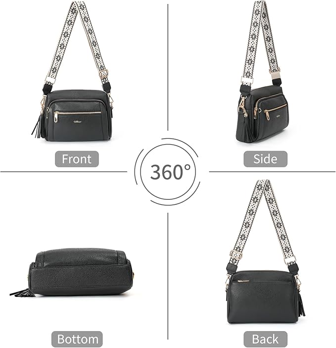 Small Leather Crossbody Bags for Women Anti theft Purses and Handbag Shoulder Hangbag with Wide Strap Tassel