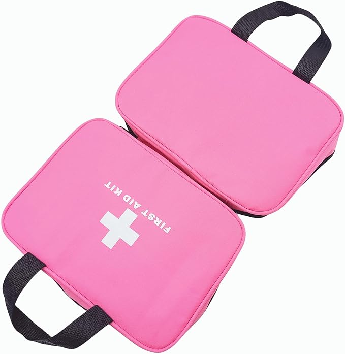 First Aid Bag Empty Emergency Medical Pouch First Responder Storage Compact Survival Medicine Bags for Sport Outdoors Car Office Pet Dog Cat (Pink BB)
