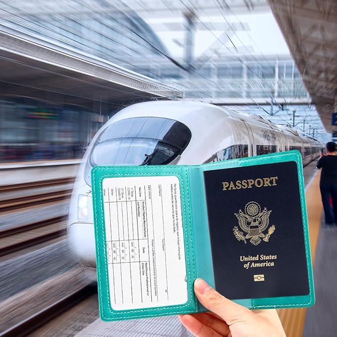 Passport Holder, Passport Holders Cover Case, 1 Pack Passport with Vaccine Card Slot, Travel Passport Wallet for Women Men, Travel Documents Organizer Protector Travel Essentials, Lake Blue