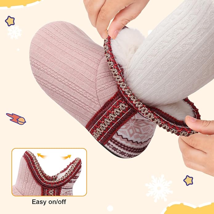 LeIsfIt Toddler Slippers Boys Girls Cozy Warm House Shoes Kids Non-slip Winter Slipper Booties Slip on Plush Lining Sock Slippers