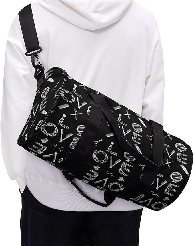 Basketball Football Weekender Bag Dance Sports Gymnastics Bag Lightweight Travel Sports Bags (Hairdresser Hairstylist Love Barber Tool)