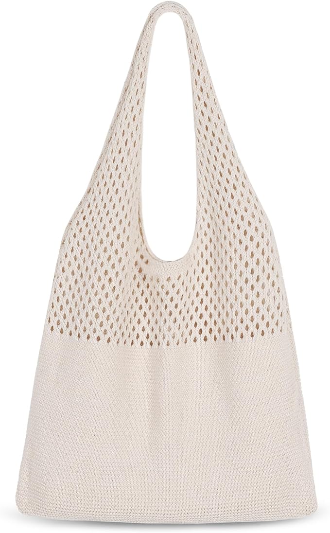 Sightor Crochet Tote Bag, Mesh Beach Bag Knit Summer Hobo Bag Vacation Boho Tote Bag for Women