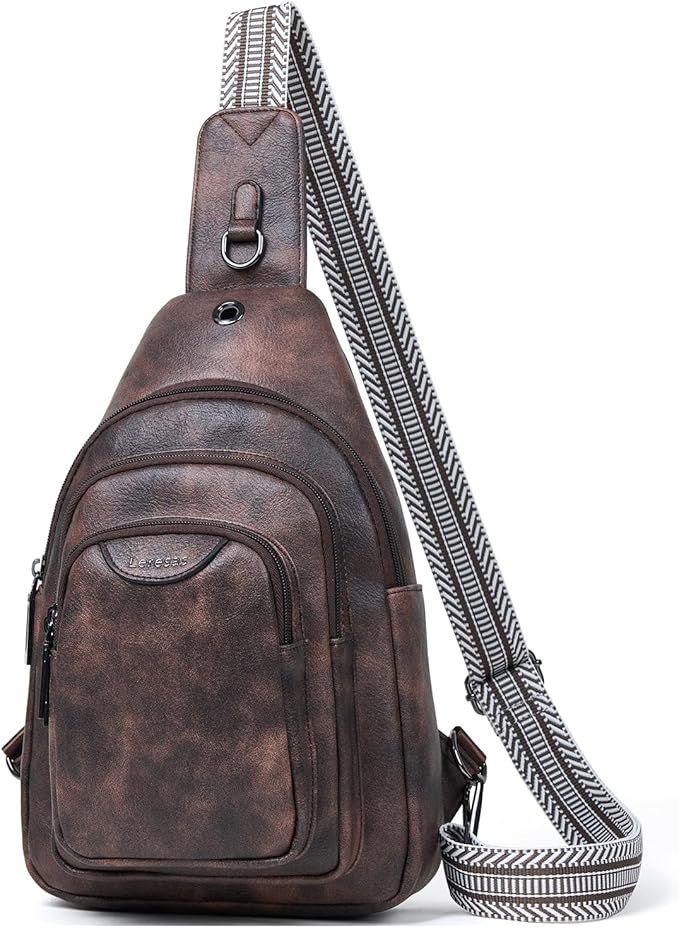 10L Crossbody Sling Bag for Women Men Anti Theft Cross Body Fanny Pack Belt Bag Purse Gifts for Women Faux Leather, Coffee