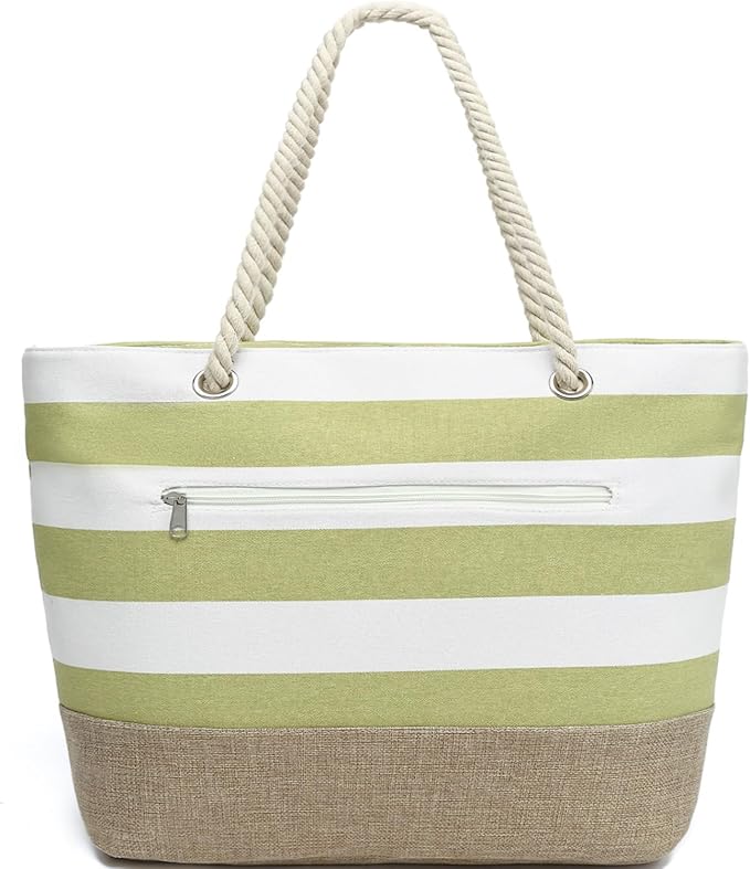 Fammart Beach Bags Waterproof Sandproof for Women, Large Canvas Pool Bag with Leakproof Wet Pocket & Zipper Cruise Essentials