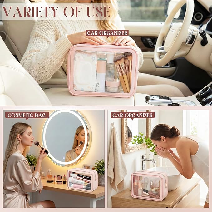 Hsei 6 Pcs Clear Makeup Bags with Color Edged TSA Approved Travel Toiletry Bags with Zipper Clear Cosmetic Bag Diaper Bag for Car Storage Organizer Wedding Essentials for Women Gift(Skin Tone)