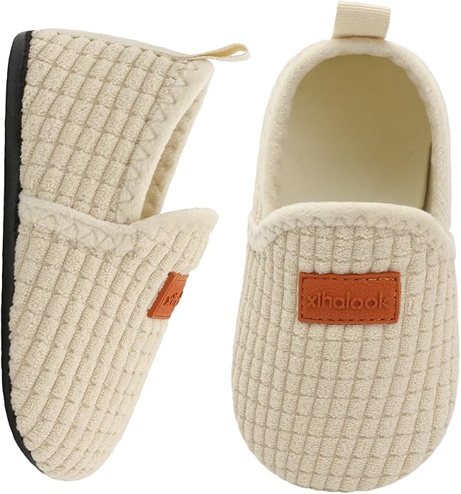 XIHALOOK Toddler Boys Girls House Slippers with Microfleece Lining Cozy Household Shoes Non-slip for Kids
