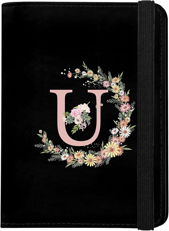 Cute Passport Holder and Holder Combo Passport Cover with RFID Blocking Women Men Compatible Wallet Credit Card Protector (Black-U)