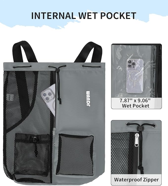 WANDF Swim Bag Mesh Drawstring Backpack with Wet Pocket for Swimming, Gym, and Workout Gear