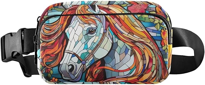 Mosaic Style Colorful Horse Fanny Pack for Women Men Water Resistant Fashion Waist Packs with Adjustable Strap Belt Bag for Travel Workout Jogging Hiking 21219651