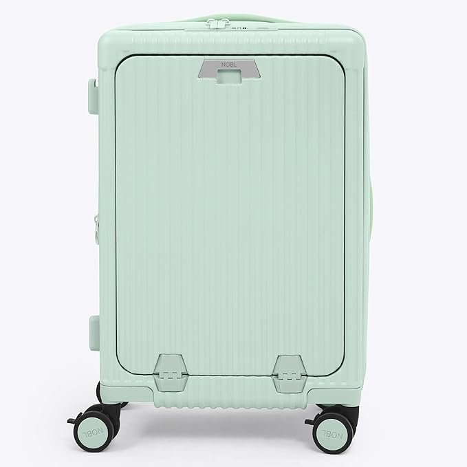 Nobl Travel Carry On Expandable Luggage, Noble Aluminum Frame PC Hard Shell Suitcase, 22.5”x14.2”x9.8” Airline Approved, 360° Spinner Wheels, TSA Locks, USB Charging, Cup & Phone Holder - Mint