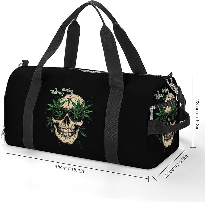 Weed Skull Gym Bag Travel Duffle Bag Workout Sports Bag with Shoe Compartment