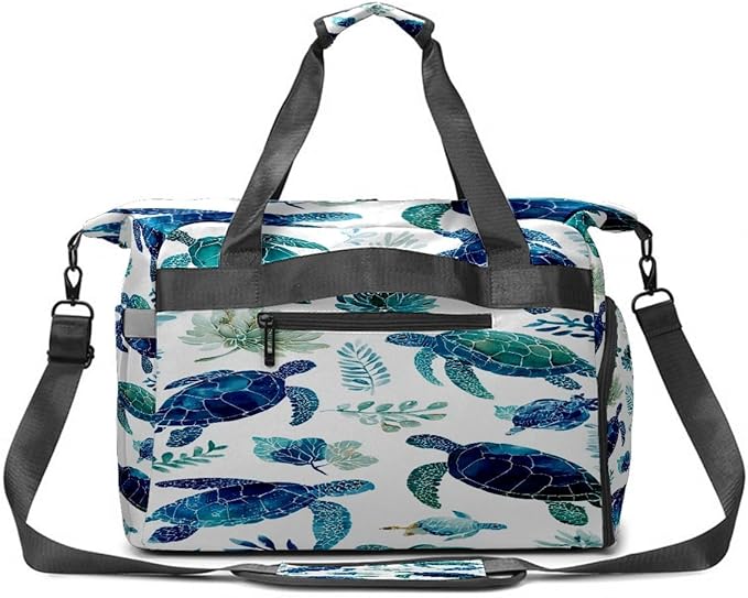 Fresh Turtle Blue Gym Bag for Women & Tennis Bag, Large Sports Duffel Bag Waterproof with Ventilated Shoe Compartment & Front Racket Sleeve, Lightweight Travel Weekender Overnight Bag