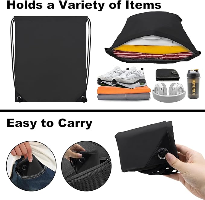 2PCS Drawstring Bags Bulk, String Backpack for Men Women, Cinch Bag Draw String Back Bag for Gym, Sports, Travel, Swimming, Beach, Black