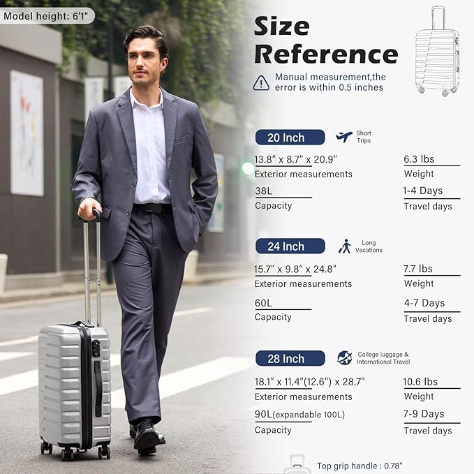 Coolife Carry On Luggage Airline Approved with Wheels Hard Shell Suitcase Spinner TSA Lock Telescopic Handle 20-inch,Silver
