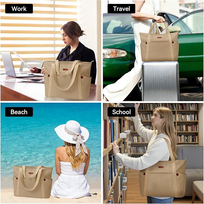 Handbags for Women Large Capacity Tote Bag with Zipper and Multi-Pockets Lightweight Waterproof Nylon Shoulder Bag