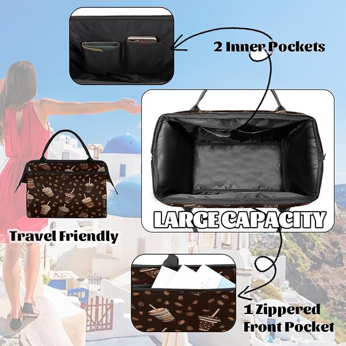 Travel Duffel Bag, Coffee Cup Beans Waterproof Sports Gym Duffle Bag, Large Capacity Weekender Carry On Overnight Bags for Women Men