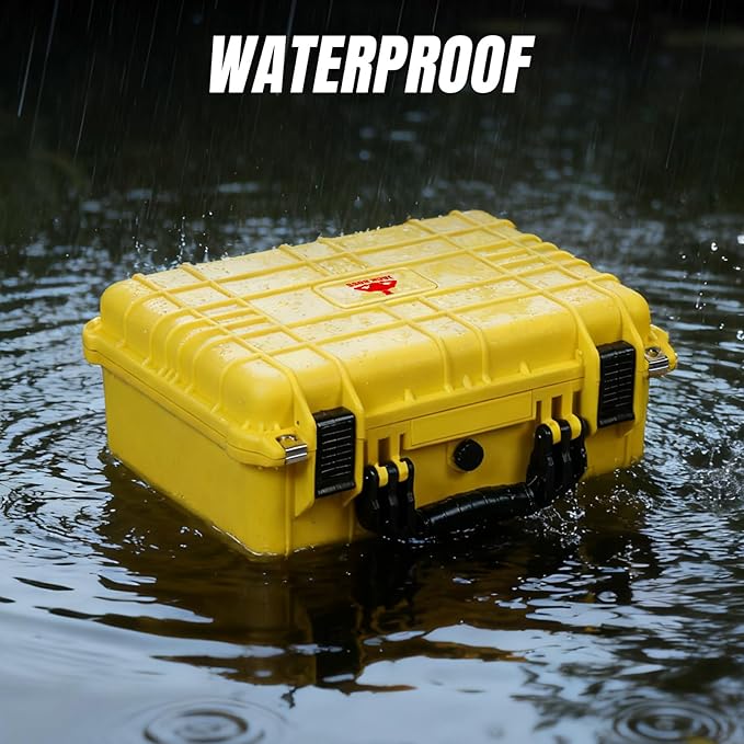 16x 12.8x 6.8 Inch Hard Case, Portable Weather Waterproof Protective Camera Case with Customizable Foam, Fit Use of Drones, Camera, Equipments, Yellow