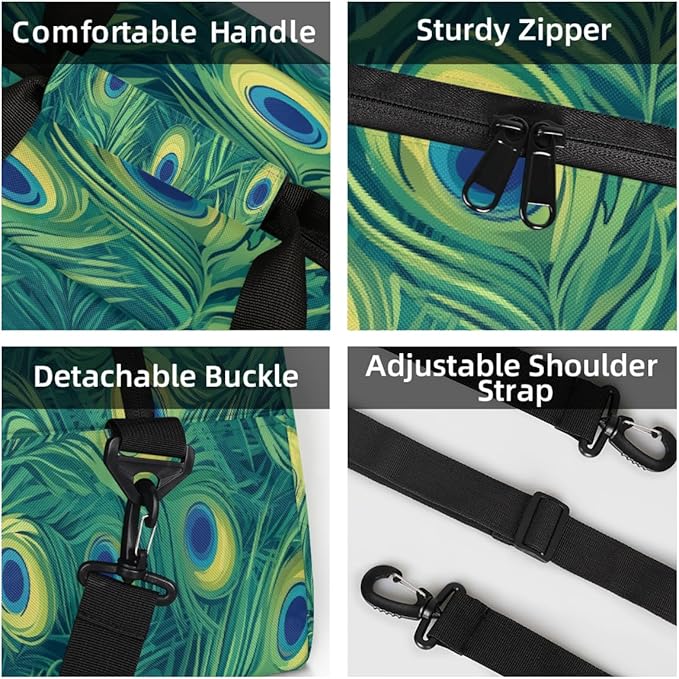 Kids Duffle Bag Girls Boys Green Peacock Feather Eyes Weekender Overnight Bag,Lightweight Duffel Bags for Traveling Gym Sport Dance