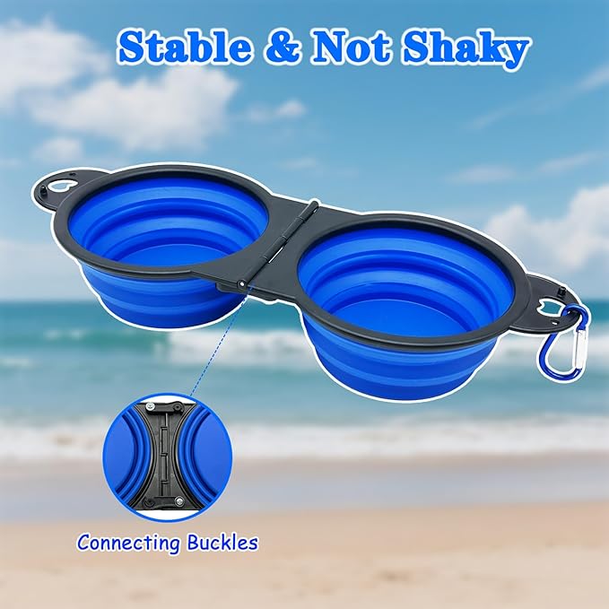 Collapsible Dog Water Bowl - Pet Portable Foldable 2 in 1 Food Bowls,Silicone Feeding Dish for Traveling,Camping,Walking,Hiking