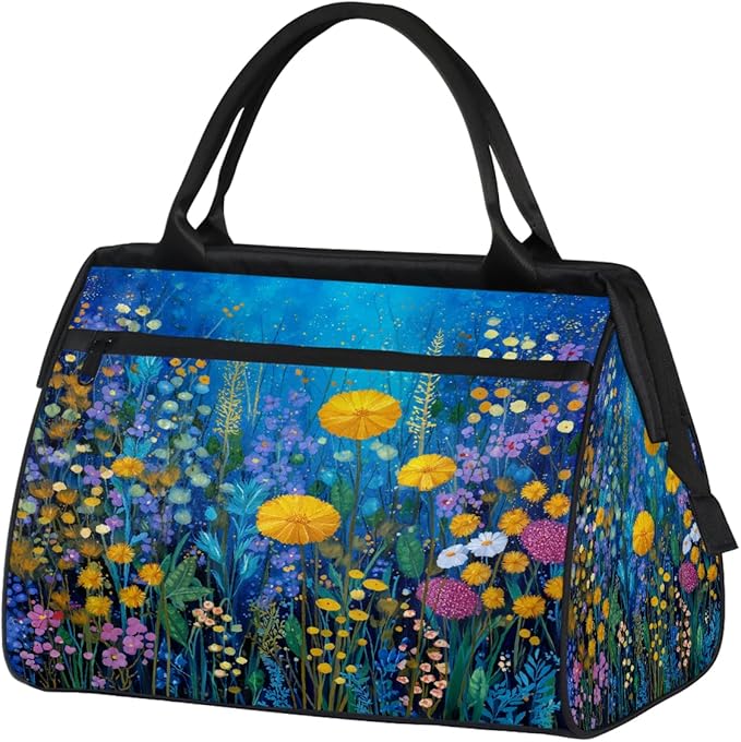 Colorful Wildflower Pattern Overnight Weekender Bags for Women Men, Waterproof Travel Carry On Duffel Bag, Lightweight Sports Gym Bag for Fitness, Workout, Travel