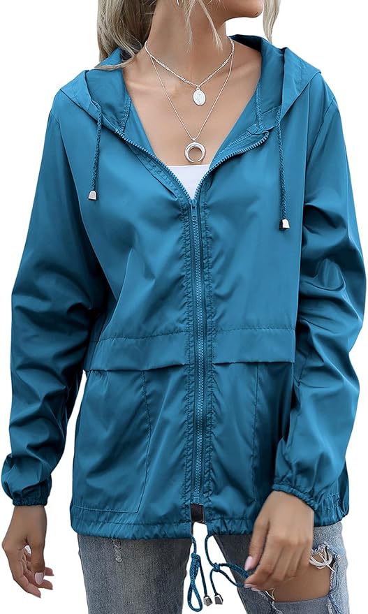 Women's Raincoats Lightweight Waterproof Windproof Adjustable Windbreaker Rain Jackets Hooded with Pockets S-XXL
