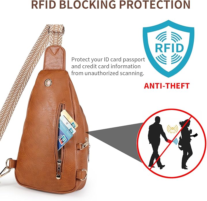 Crossbody Purses Bags for Women Travel, Anti Theft RFID Blocking Sling Chest Bag, Small Vegan Leather Purse for Casual