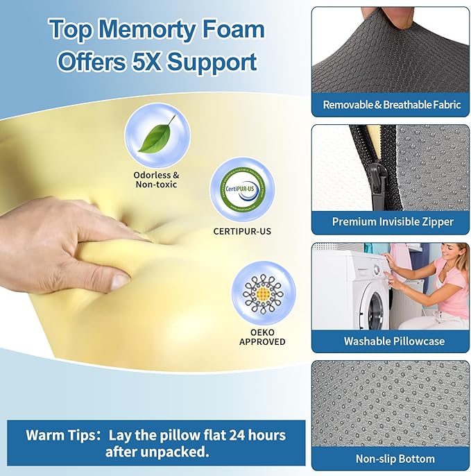 Reading Pillow for Sitting in Bed, 22”H Back Pillow for Sitting Up,Lumbar Rest & Neck Support Bed Pillows,Backrest Bed Chair with Arms for Reclining,Gaming,Resting,Watching TV in Couch or Floor