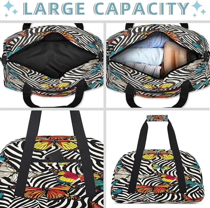 Travel Duffle Bag for travel duffle bag sports Girls Boys Kids Butterfly Zebra Lightweight Overnight Sleepover Weekender Bags Small Dance Gym Sport Bag Teens Carry-On Size Workout Bag