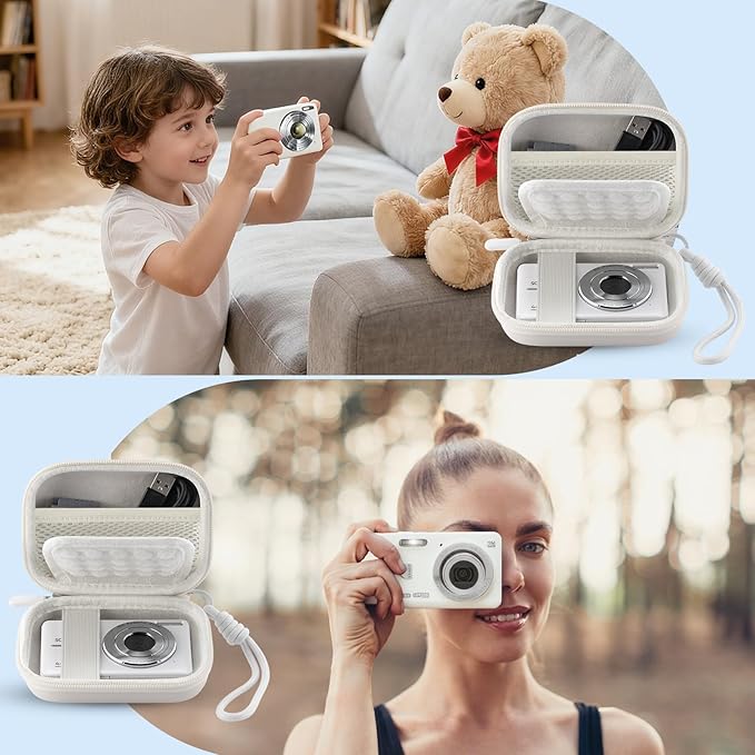 Camera Case for Digital Camera CAMKORY DC403 FHD 1080P/ KODAK PIXPRO FZ55/ FZ45, Small Travel Compact Camera Holder with Mesh Pocket for Accessories SD Card (White)