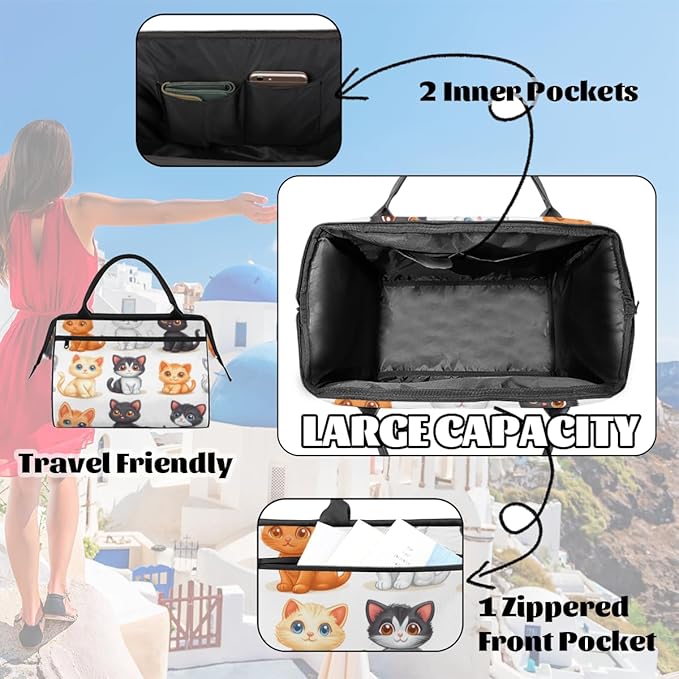 Cartoon Animals Cat Overnight Weekender Bag for Women Men Travel Duffel Bags Waterproof Luggage Carry on Sports Yoga Gym Bag