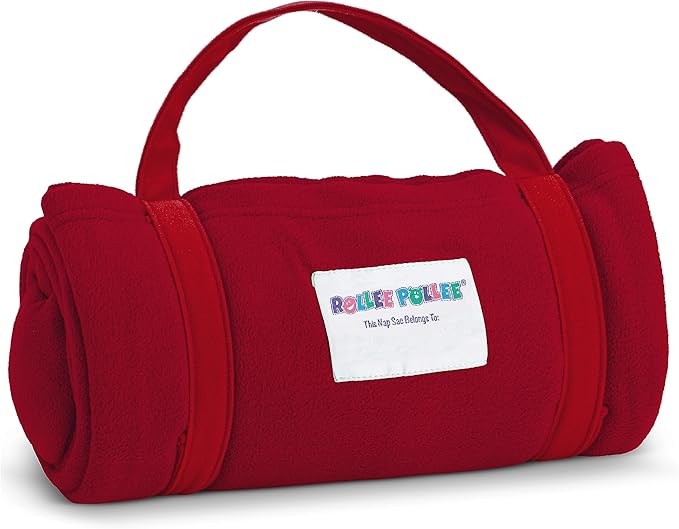 ROLLEE POLLEE Nap Sac Roll Up Napping Blanket with Attached Pillow for Preschool/Daycare, Super Soft with Elastic Straps, Fits Most Mats and Cots