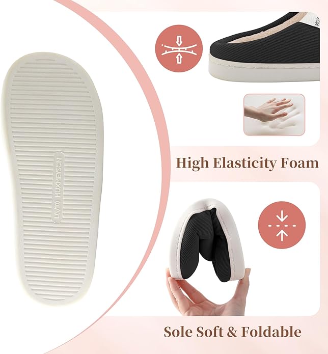 HUXMEYSON Slippers for Women, Womens Slippers Indoor Outdoor with Memory Foam, Cozy & Warm House Slippers for Woman with Anti-Slip Rubber Sole