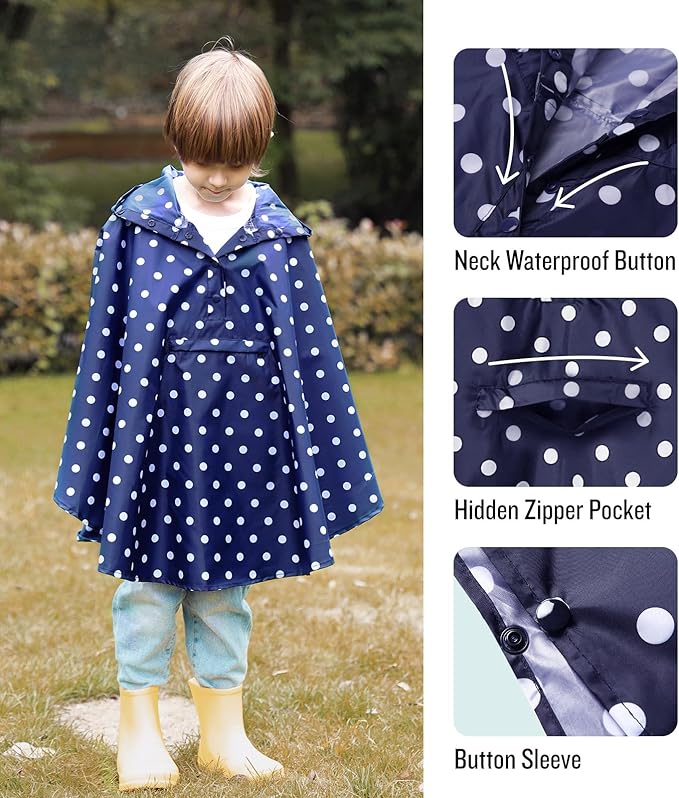 SaphiRose Lightweight Kids Rain Poncho Jacket Waterproof Outwear Rain Coat