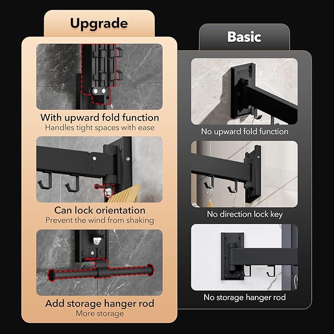 Wall Mounted Clothes Hanger,Clothes Drying Rack,Laundry Drying Rack,Drying Rack Clothing,Laundry Hanger Rack,Retractable Dryer Racks,Collapsible, Aluminum,can be Fold Upward & Left & Right