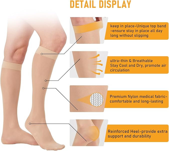 2 Pairs Sheer Compression Socks for Women - 15-20 mmHg Knee High Sheer Compression Stockings for Support Circulation Swelling Edema Work Office Travel, Beige, 2X-Large