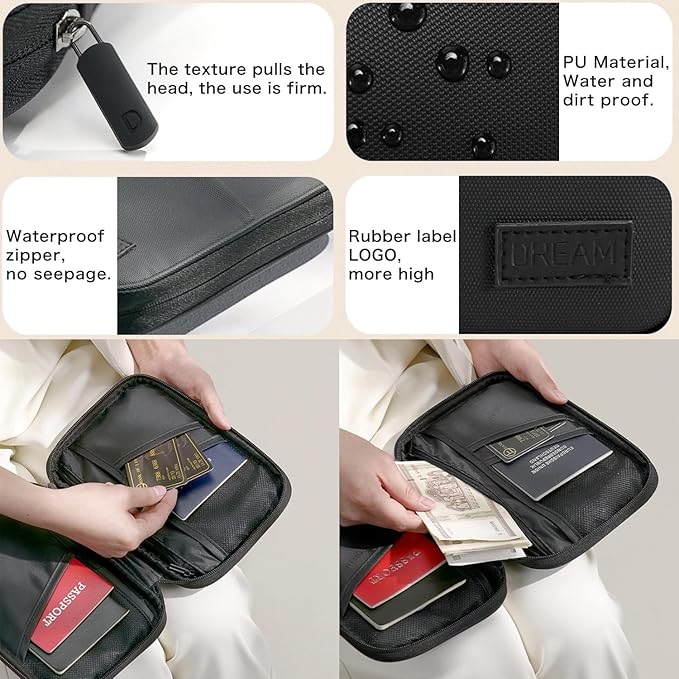Waterproof Passport Holder, RFID Blocking Wallet, Portable Travel Document Organizer for Men and Women (Violet)