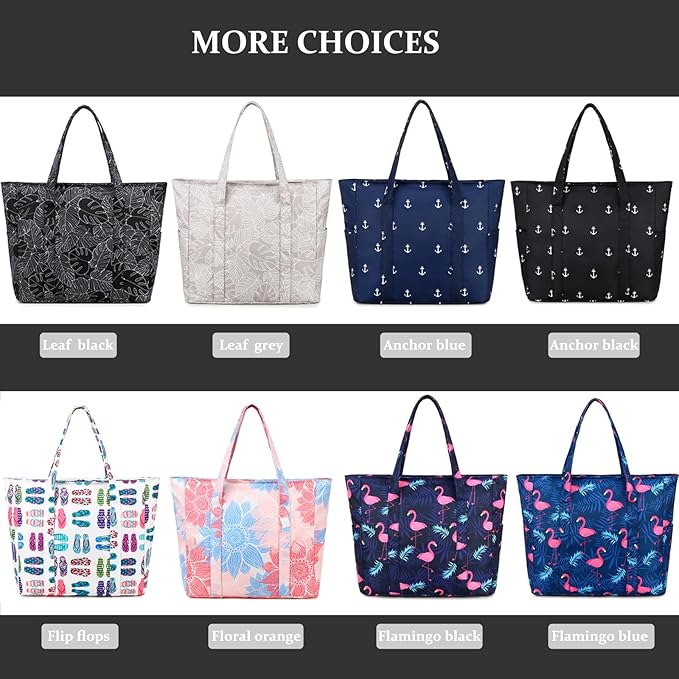 Octsky Large Beach Bags for Women - Waterproof Sandproof Beach Tote with Dual Zipper and Wet Pocket - 3 Outside Pockets