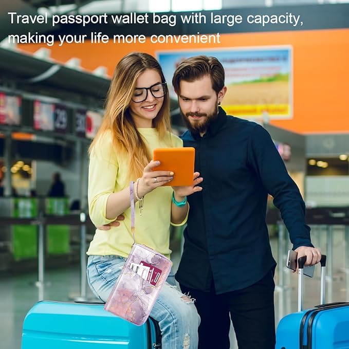 Family Passport Holder Wallet RFID Blocking Document Organizer PU Leather Mulit-purpose Travel Wallet Credit Cards Case for Women Men, Smokey Purple