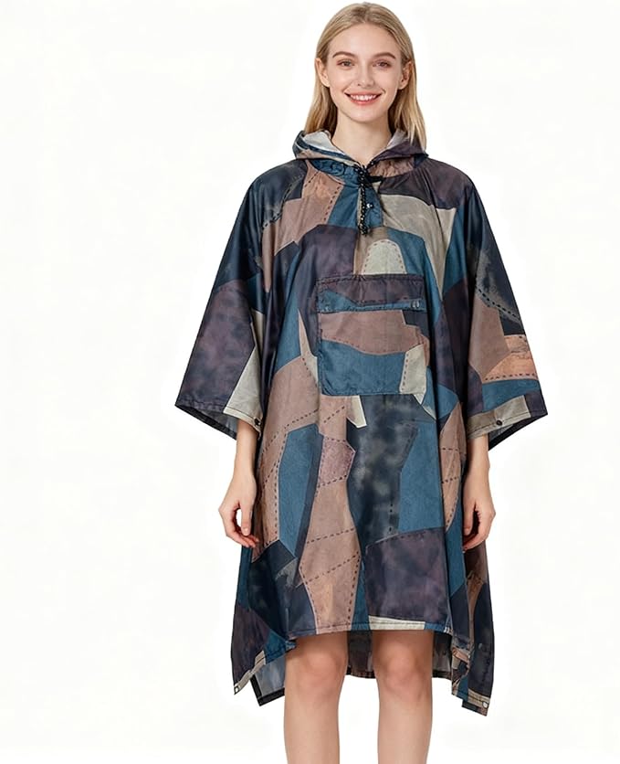 Hooded Rain Poncho for Adults - Waterproof Rain Coat and Lightweight Jacket 3-in-1 Multi-Function with Pockets